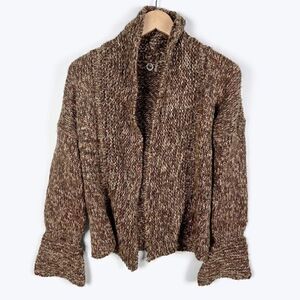 Anthropologie One Girl Who Open Front Cardigan Sweater Chunky Knit Brown S